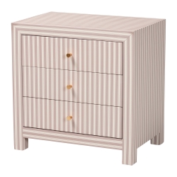 Baxton Studio Javianne End Table with Striped Faux Leather - 3-Drawer Storage Cabinet with Gold Knobs